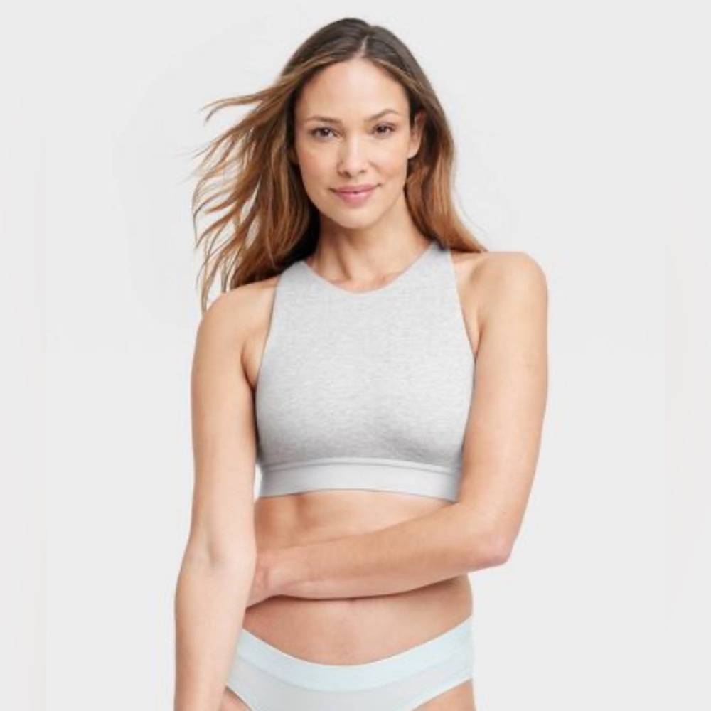 Auden Women's M Medium Bralette Bra Cotton Stretch Cross Back Heathered Gray New